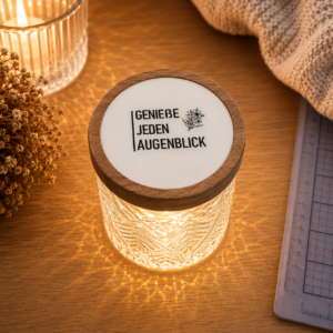 Windlicht - Akazienholzdeckel - Genieße jeden Augenblick